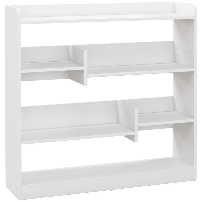 HOMCOM Bibliotecă etajeră Mobilier de Depozitare dim. 90L x 24l x 91H cm 4 Niveluri 3 Panouri din Spate Plăci din Particule Alb