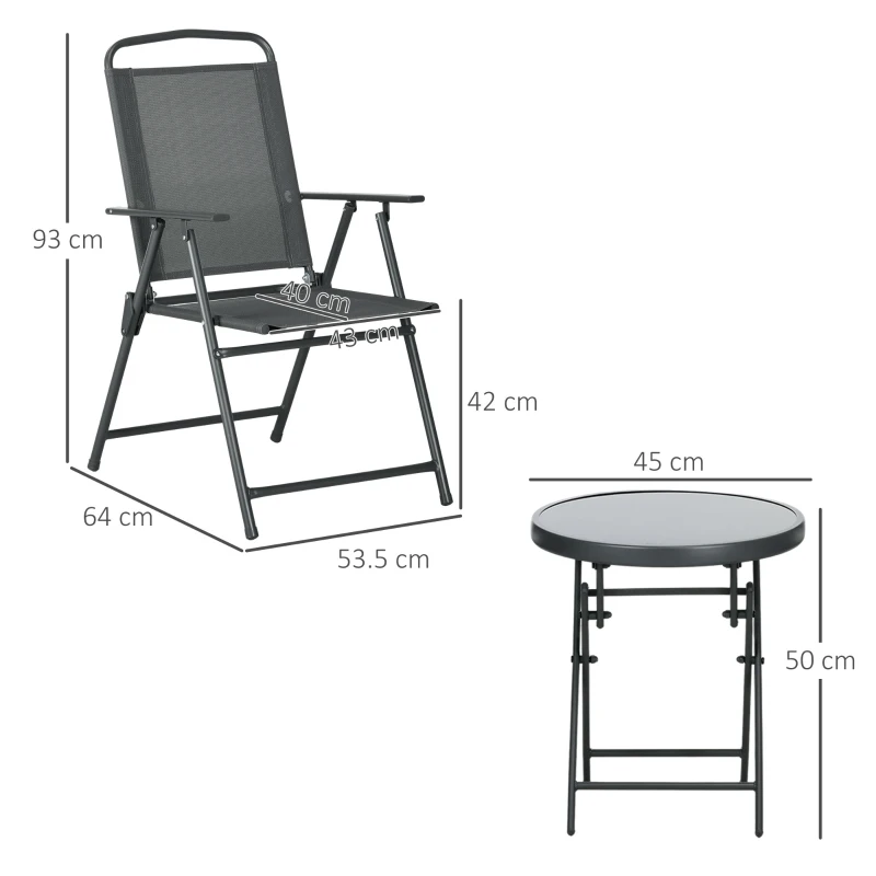 Outsunny Set Bistro 3 Piese din Metal Rezistent la Intemperii pentru Mobilier Grădină cu Masă Pliantă și Scaune Gri închis