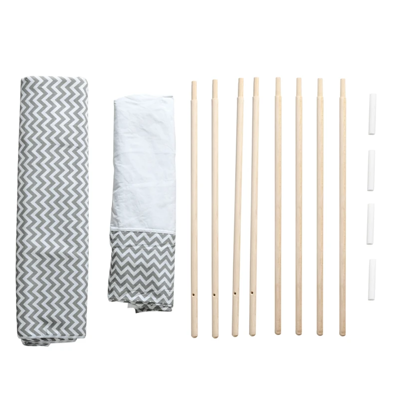 HOMCOM Cort Teepee Indian Cort de joacă pentru Copii în Stil Grafic - dim. 1,2L x 1,2l x 1,55H m - Ușă închisă Fereastră Covor Pernă Geantă Transport Inclusă - la Interior și Exterior Gri Alb