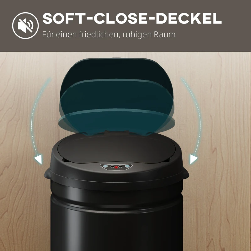 HOMCOM 30 Litrowy Kosz na Śmieci z Czujnikiem i Funkcją Soft-Close, Bezdotykowy Kosz na Odpady ze Stali Nierdzewnej do Higienicznych Kuchni