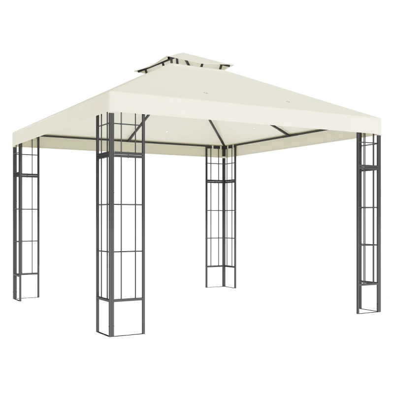 Outsunny Pavilion de grădină 3 x 3 m, design cu două niveluri, Protecție UV30+, Rezistent la UV, Protecție solară, Cadru din metal, Crem