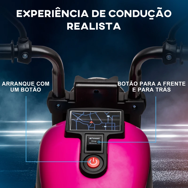 HOMCOM Motocicleta Elétrica para Crianças de 18-36 Meses com Bateria 6V Farol e Rodas Auxiliares Removíveis 76x42x57 cm Rosa