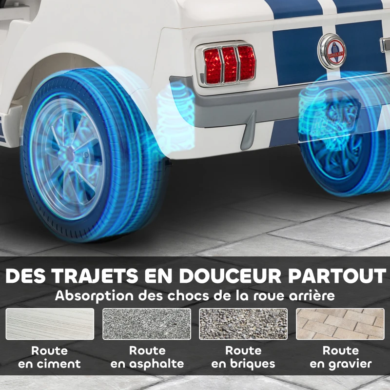 AIYAPLAY Mașină electrică 12V cu licență Ford Shelby GT 350 vehicul electric telecomandă telecomandă 2,4G 3-6 ani alb