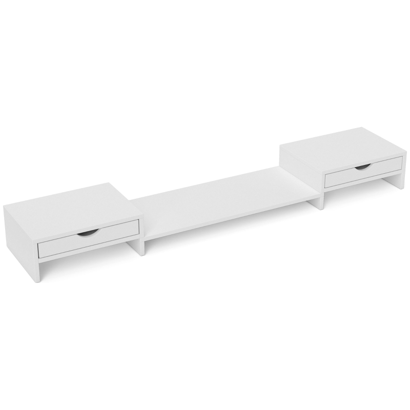 HOMCOM Suport monitor PC pentru birou cu 2 sertare, reglabil în lungime și unghi, pentru ecrane de 60-116 cm