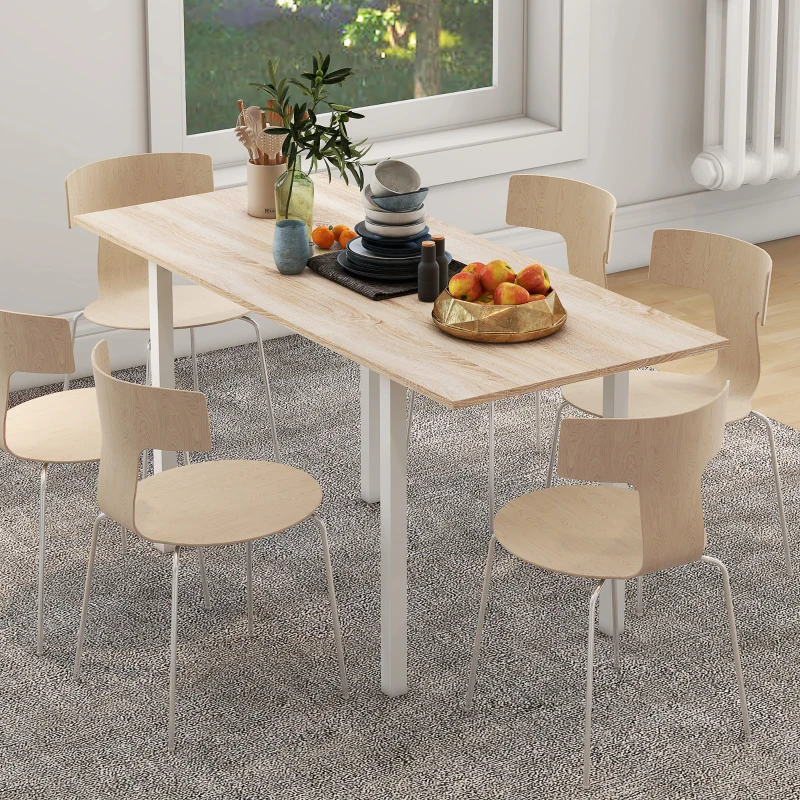 HOMCOM Masă de Comedor Extensibilă cu Picioare de Oțel pentru 4-6 Persoane 160x70x76 cm Lemn Natural
