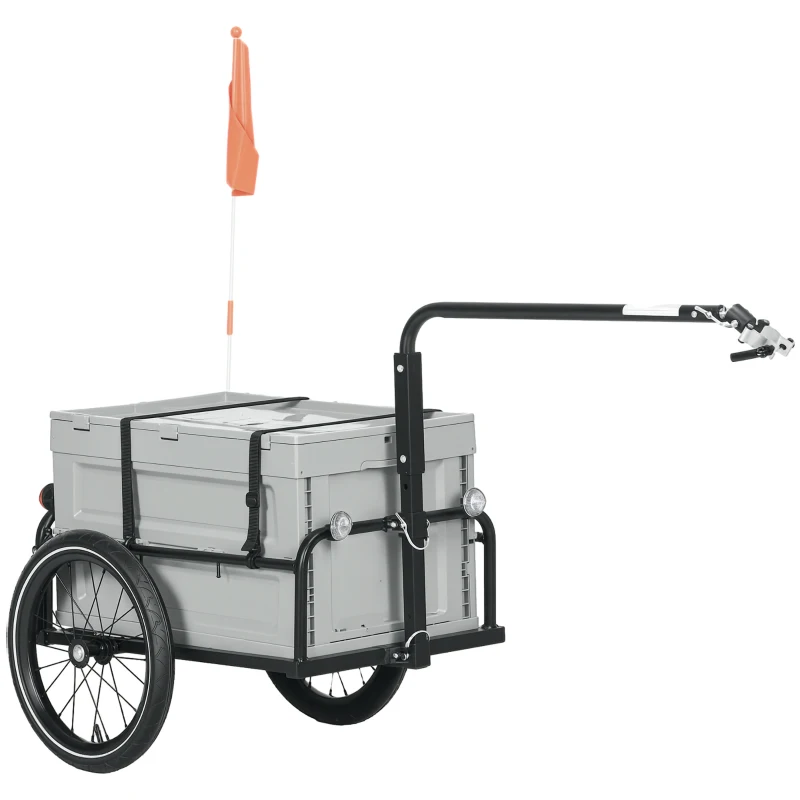 HOMCOM Remorcă pentru bicicletă, cutie detasabilă și pliabilă 65L, reflectoare de siguranță, capacitate 40 kg, gri.