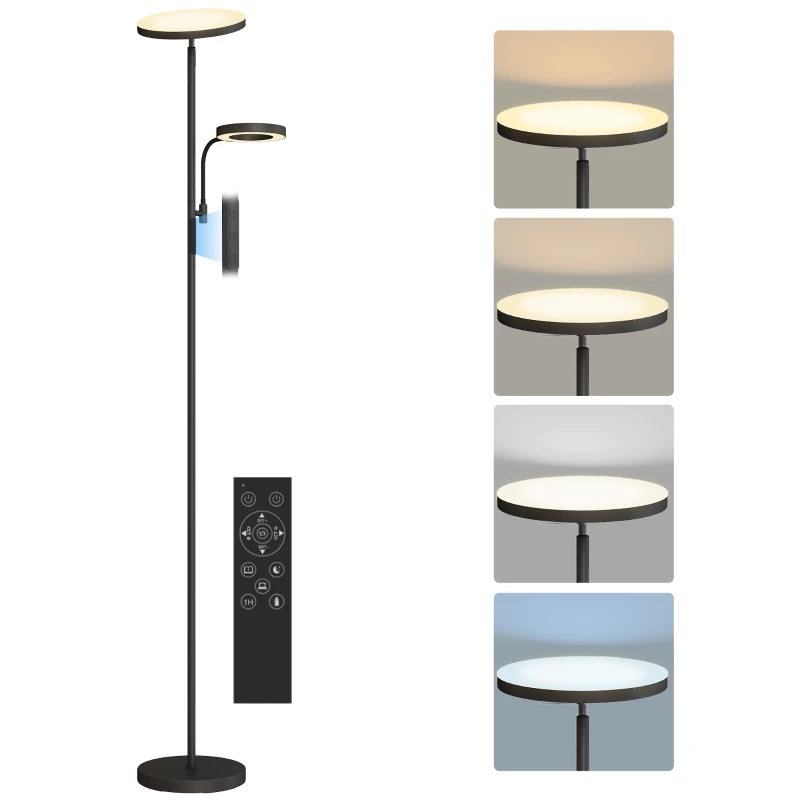 HOMCOM Lampadar LED 42W reglabil 2700K-6500K 4 culori variere continua, 4 moduri scena, telecomanda si control tactil