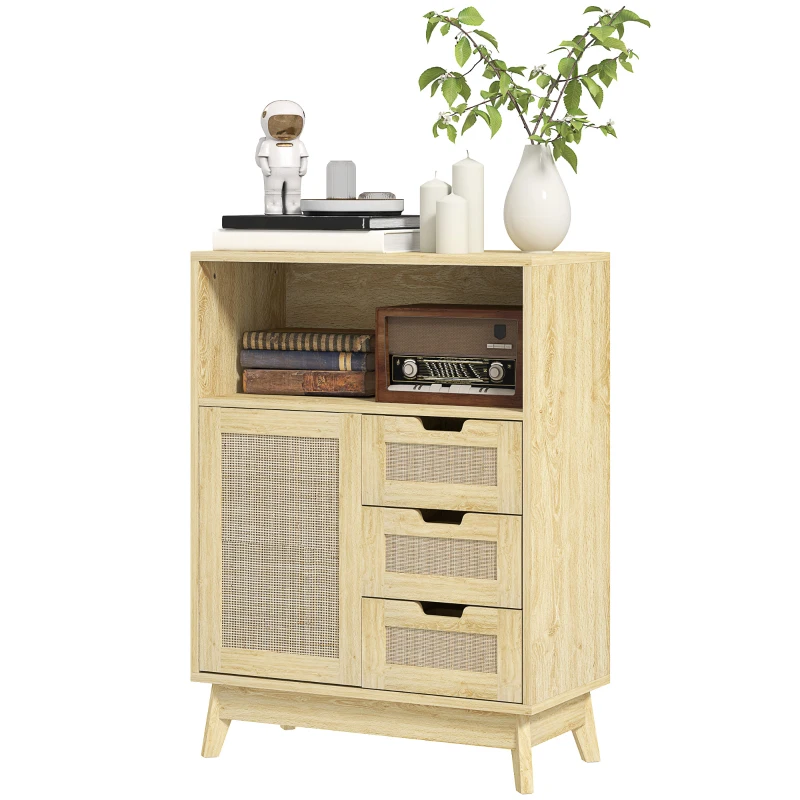 HOMCOM Bufet de depozitare cu 3 sertar dulap raft reglabil pentru sufragerie bucătărie 60 x 30 x 81 cm lemn natural