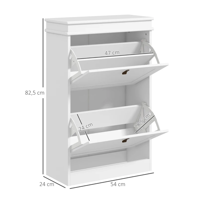 HOMCOM Dulap pantofi îngust cu 2 uși abătătoare și rafturi ajustabile, capacitate 10 perechi, 54x24x82,5 cm