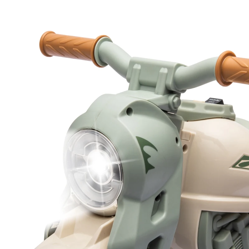 AIYAPLAY Moto electrică pentru copii 2-5 ani, 3 roți, 6 V, 3 km/h, cu funcție de bule, efecte luminoase și sonore, crem