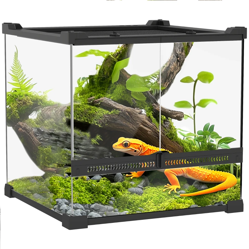PawHut Terariu din Sticlă pentru Reptile, bază ridicată și impermeabilă, închizătoare cu buton