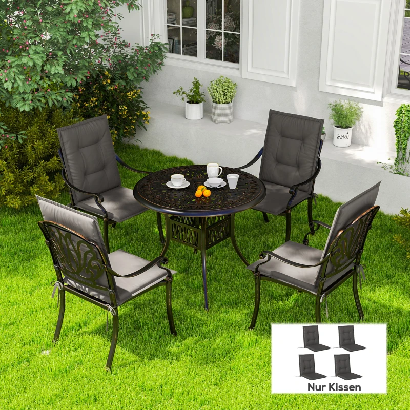 Outsunny Set de 4 perne de scaun 108 x 50 x 5 cm, perne de scaun cu curele pentru interior și exterior, gri închis