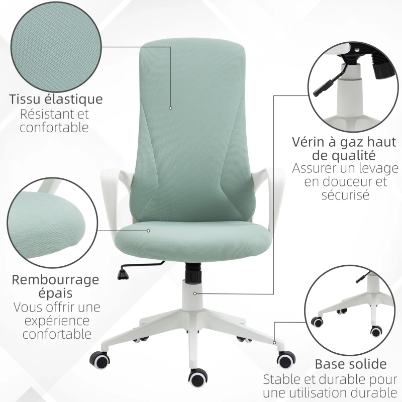 Vinsetto Scaun de birou ergonomic cu brațe și role pivotante - funcție înclinare și înălțime reglabilă - verde