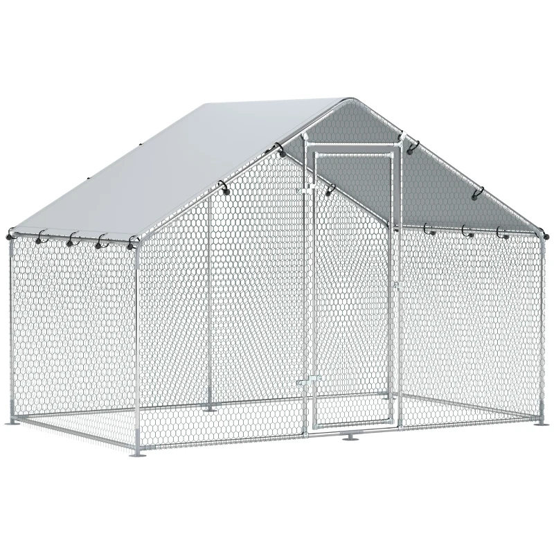 PawHut Cușcă pentru pui, mare cușcă din metal cu acoperire impermeabilă și anti-UV, cușcă pentru 5-8 pui, 3 x 1,7 x 1,9m
