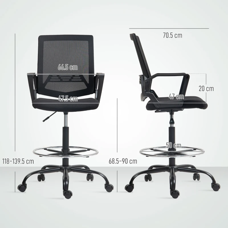 HOMCOM Scaun de birou, chaise bureau ergonomique cu înălțime și suport pentru picioare reglabile, 66,5 x 70,5 x 118-139,5 cm, negru