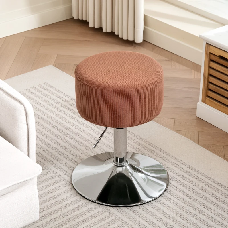 HOMCOM Taburet Inalt de Bucatarie Reglabil in Inaltime 52-66 cm Tapitat in Catifea Rotativ 360° Maro