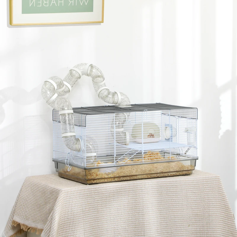 PawHut Cușcă hâmpster cu tuburi și accesorii incluse din oțel de 58 x 32 x 31 cm gri