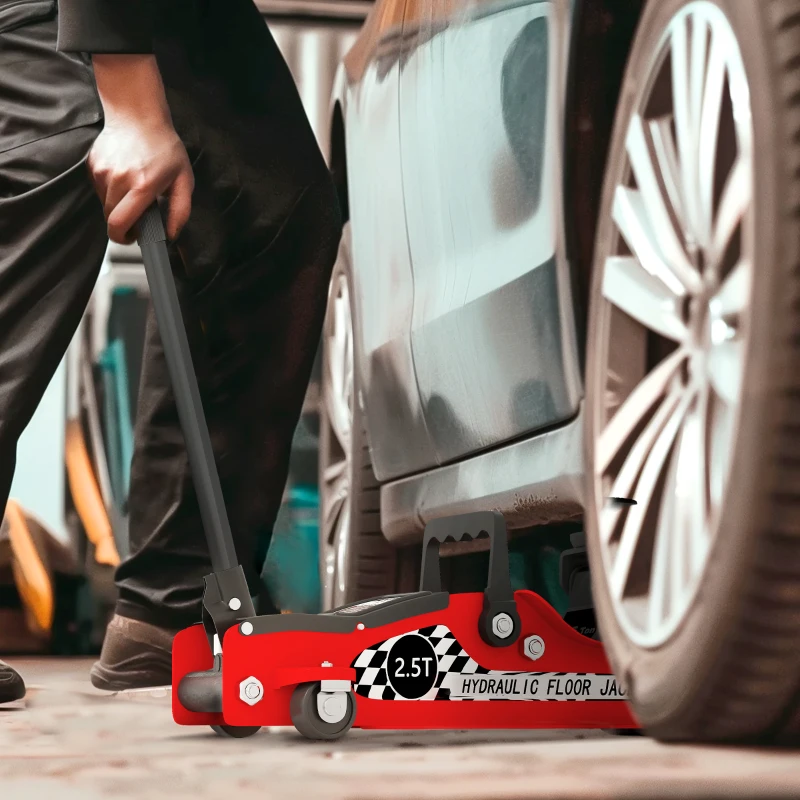 HOMCOM Cric hidraulic, cric de manevră extra plat încărare max 2500 kg, plajă de ridicare 80-360 mm, 53 x 20,5 x 17,5 cm, roșu