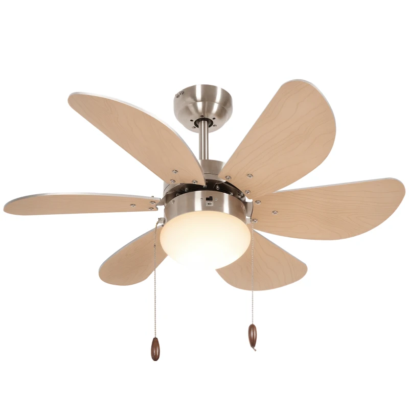 HOMCOM Ventilator de tavan cu lumină, comutator de lanț, 3 viteze, 76 cm x 76 cm x 41,5 cm, Alb