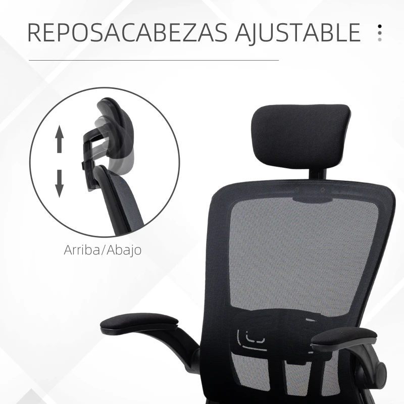 Vinsetto Scaun de Birou din Plasă Scaun de Birou Rotativ cu Înălțime Reglabilă Brațe Rabatabile Suport de Cap Reglabil 65x64x114-122 cm Negru