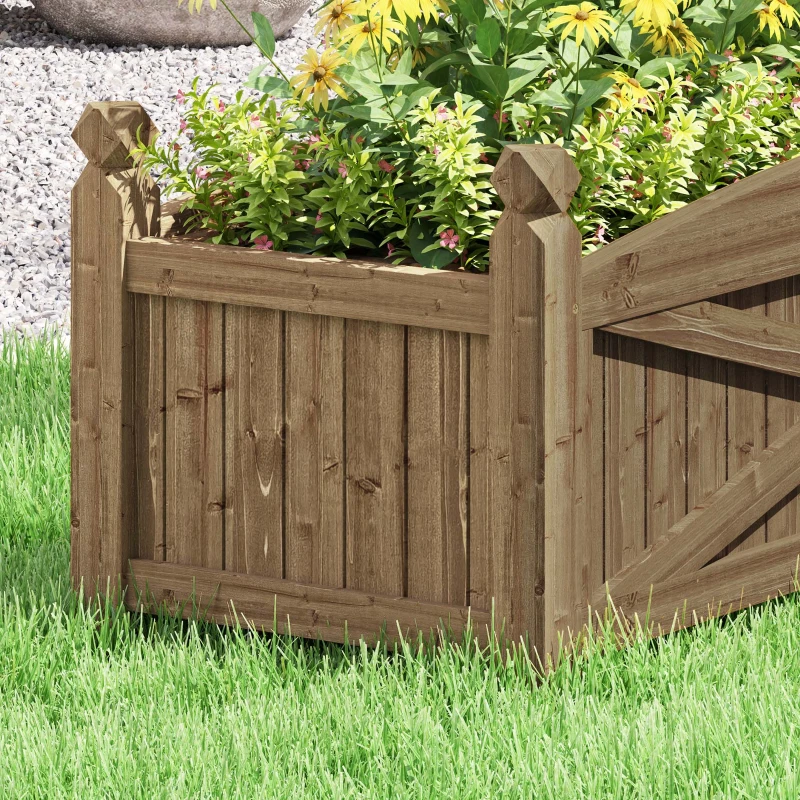 Outsunny Jardiniță din lemn, pat de flori în aer liber din lemn cu găuri de drenaj, 90 x 39 x 37 cm, maro închis