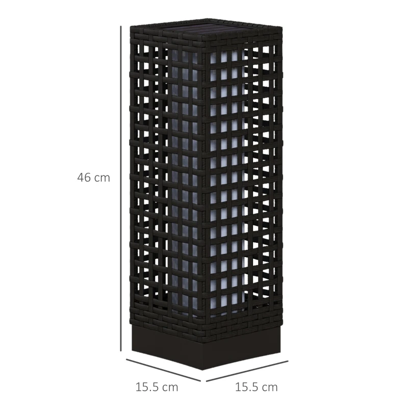 Outsunny Lampă de exterior cu panou solar, 8 ore funcționare, imitație ratan, oțel, 15,5 x 15,5 x 46 cm, negru.