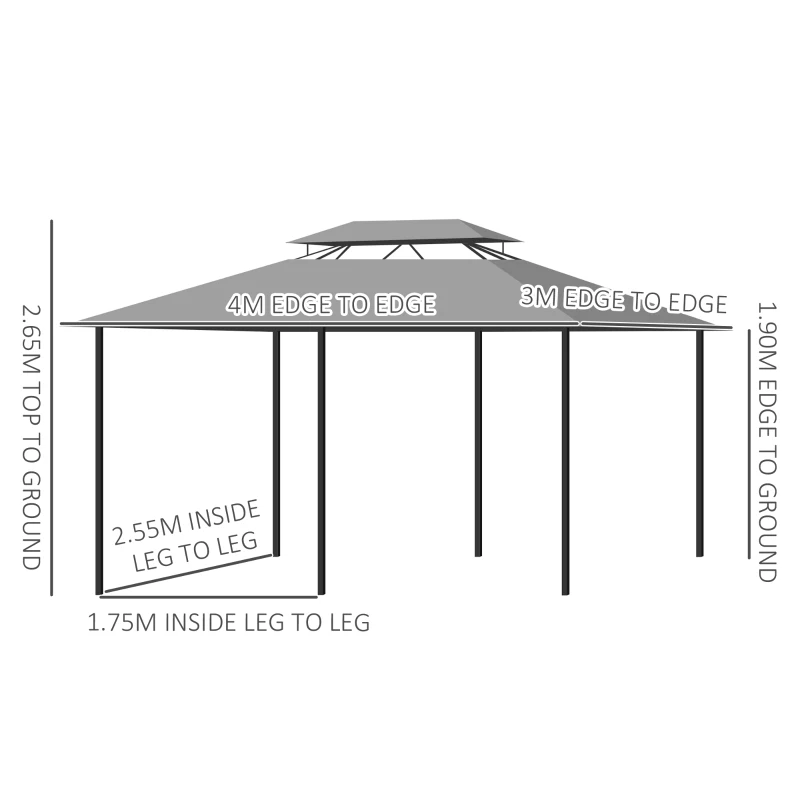Outsunny Pavilion 3x4m cu 6 părți laterale, cort de petrecere cu acoperiș dublu gri închis