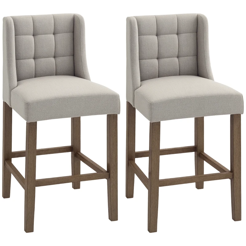 HOMCOM 2 Scaune de Bar Set cu Butoni, Lemn Masiv, incl. Suport pentru Picioare, 47 cm x 50 cm x 101 cm, Gri + Natur