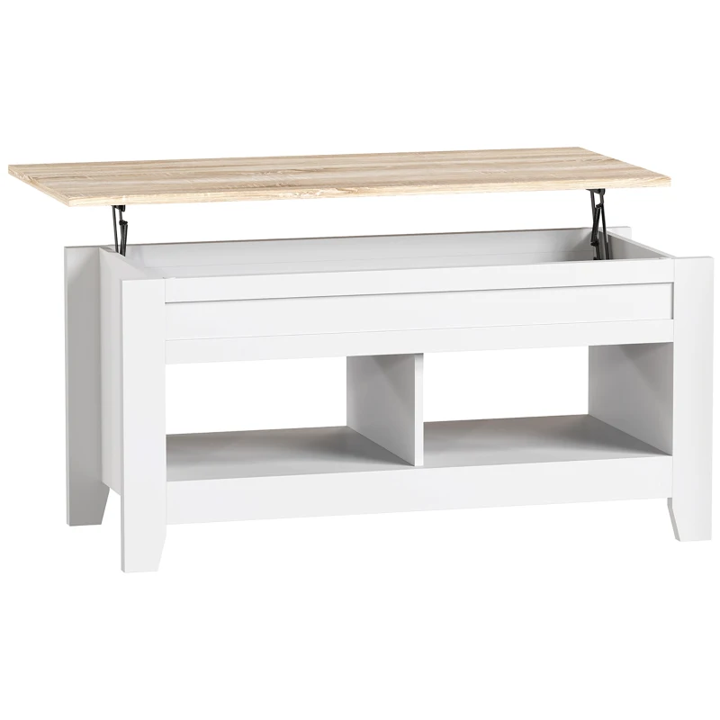 HOMCOM Table basse plateau relevable, table de salon avec étagères et compartiment caché,105 x 50 x 49-62,5 cm blanc