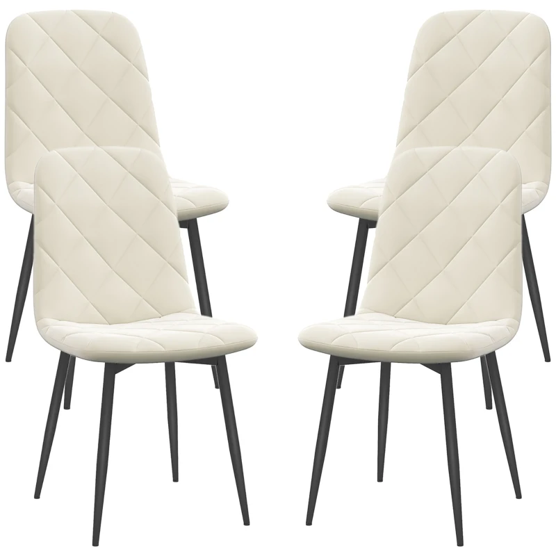 HOMCOM Set de 4 scaune de masa capitonate cu spătar înalt, picioare din oțel și material textil, crem