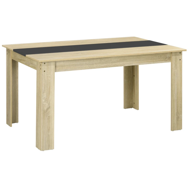 HOMCOM Masă de dining pentru 6 persoane din lemn aspect natur și negru, dim. 140L x 90l x 75H cm