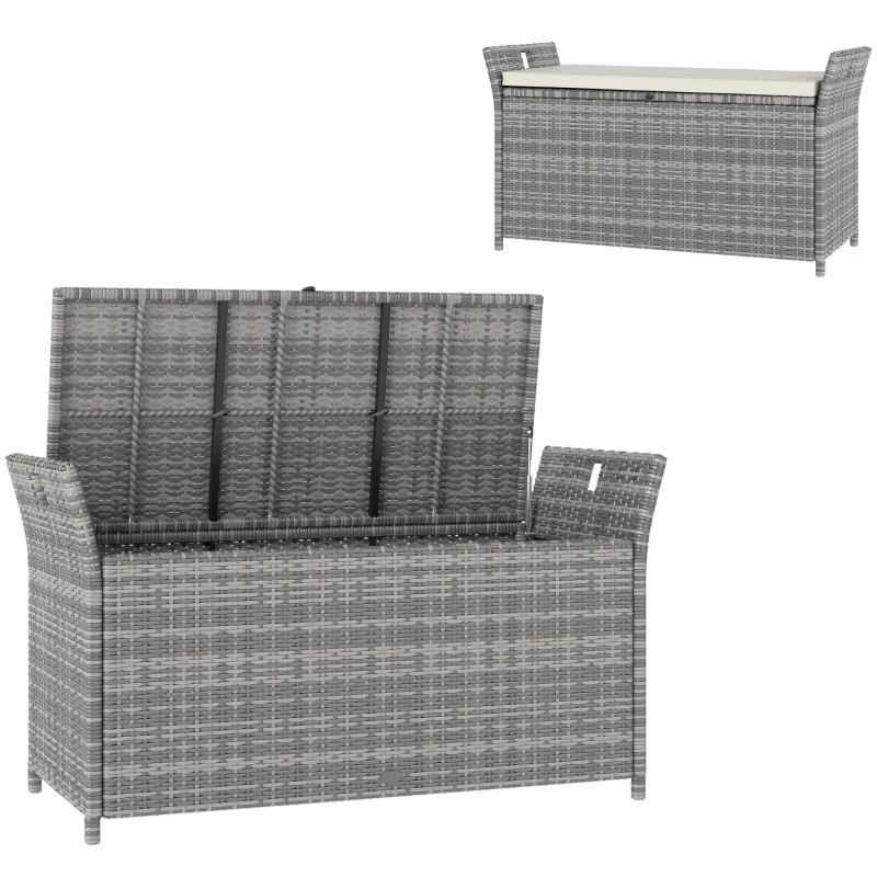 Outsunny Bancă cutie de depozitare exterioară din rășină țesută 250L cu pernă detașabilă, pentru grădină, balcon, crem