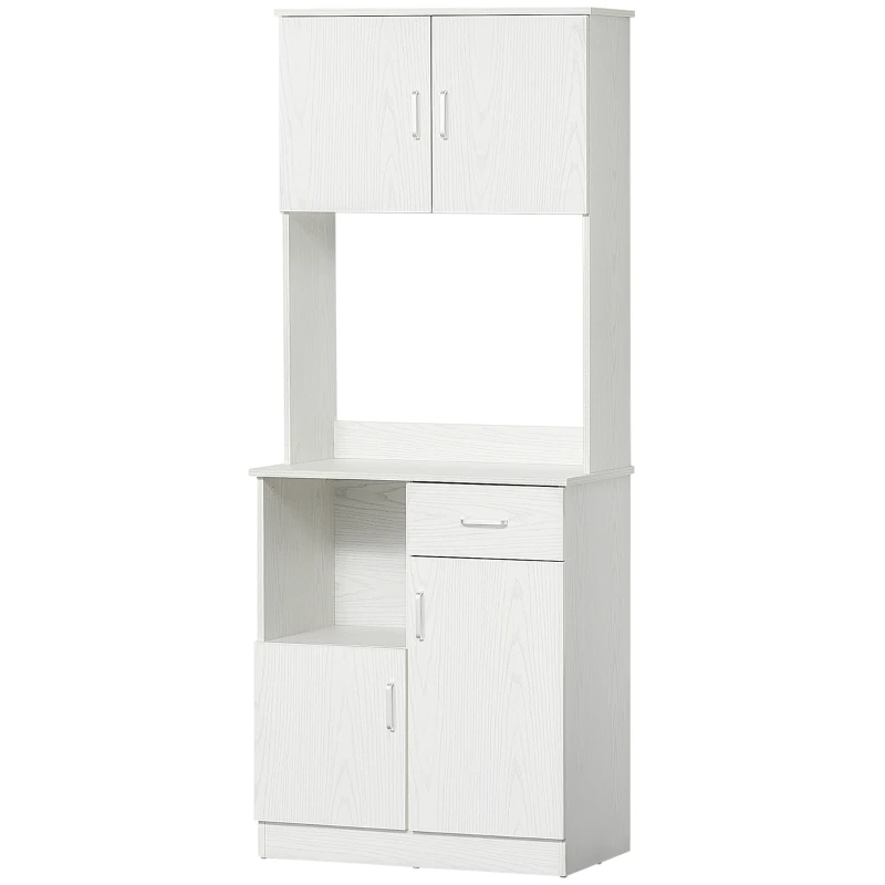HOMCOM Bufet de bucătărie armoire de cuisine multi-depozitare 4 uși 1 sertar raft + mare blat 71 x 41 x 178 cm MDF alb