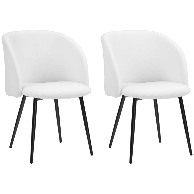 HOMCOM Set de 2 scaune de dining cu spătar din material textil cu efect de lână buclată 55 x 62 x 80 cm alb negru