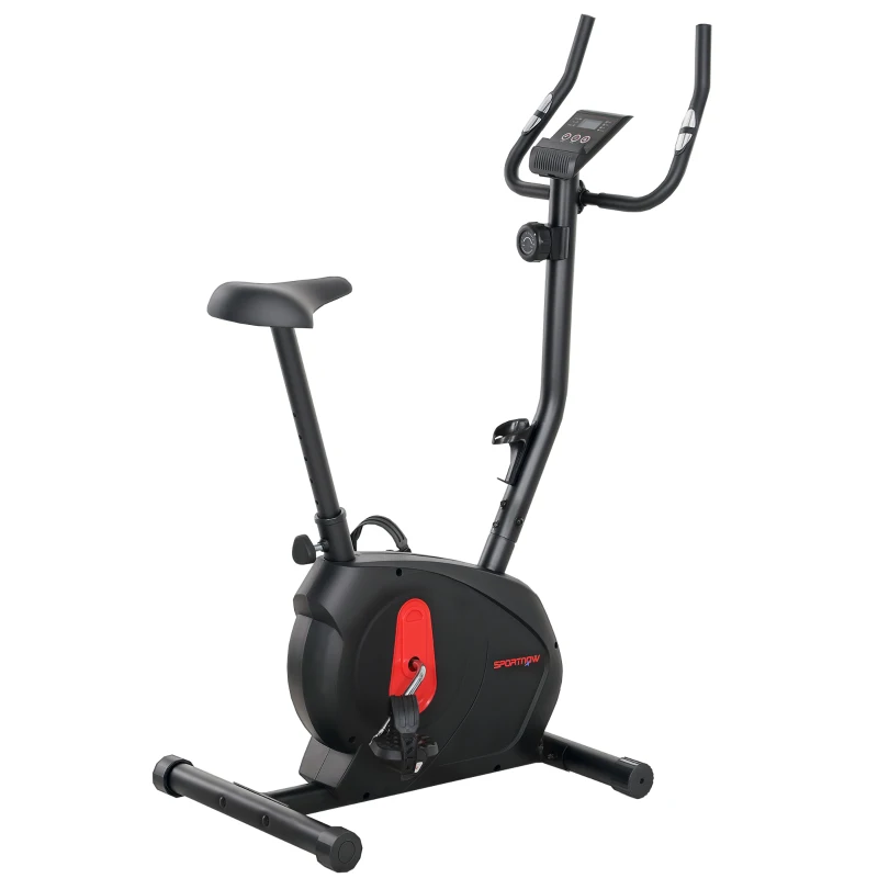 SPORTNOW Bicicleta Statica cu Rezistenta Magnetica Ajustabila Senzor Ecran LCD si Scaun Reglabil 88x50,5x131,5 cm Negru