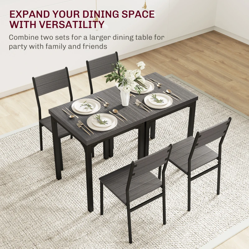 HOMCOM Three-Piece Minimal and Compact Dining Set, Grey Wood Grain