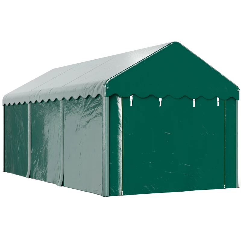 Outsunny Carport tente garage 3 x 6m Acoperiș mașină robust cu 2 uși înfășurate, țesătură 200g PE, verde