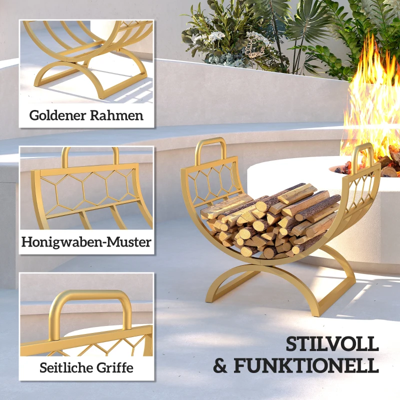 Outsunny Haardhoutrek 46 x 36 x 41 cm – Goud wafeldesign