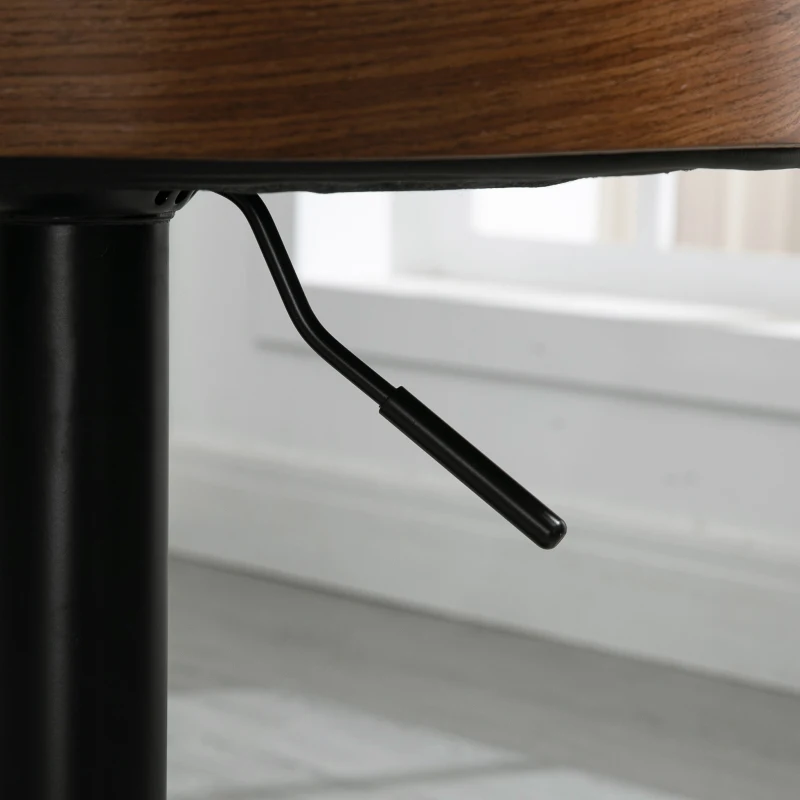 HOMCOM Scaune de Bar Set 2 buc., Scaun de Bar Tapitat din Oțel și Lemn Masiv, Înălțime Reglabilă pentru Bucătărie cu Suport pentru Picior, Rotativ 360°, Scaun de Bar pentru Bucătărie, Sufragerie, Sală de Mese, Negru+Cafea