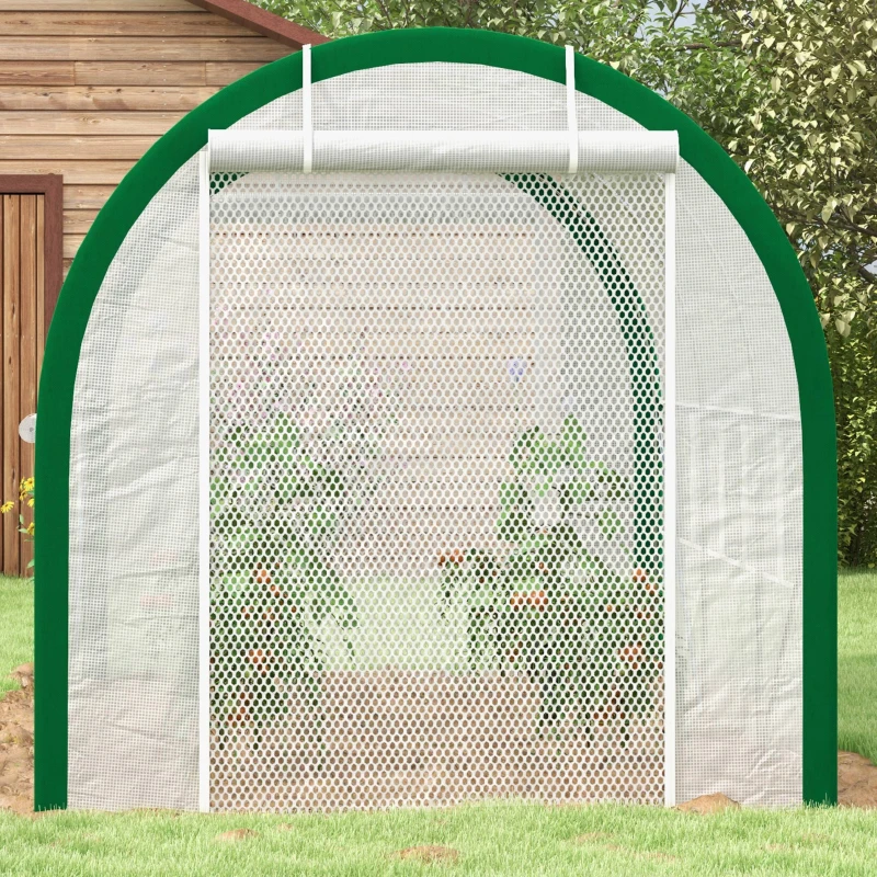 Outsunny Sere tunel, sera, usi cu fermoar, ferestre cu plasa, cadru metalic, 3,5 x 2 x 2m, alb