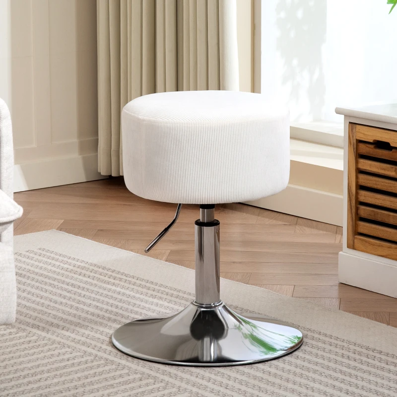 HOMCOM Taburet, cu pernă, cu cadru metalic, aspect de catifea, înălțime reglabilă, 360° rotativ alb