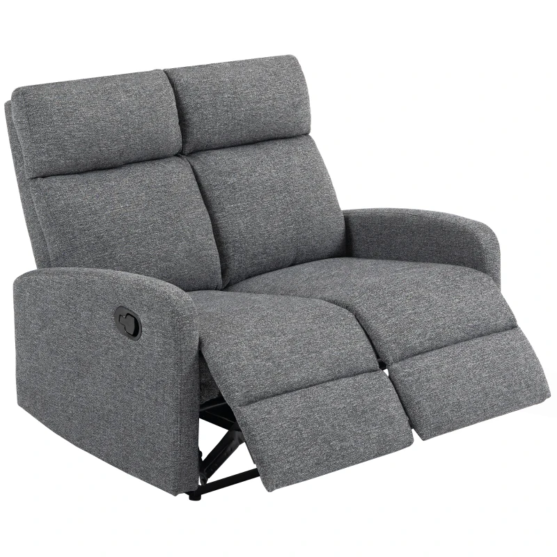 HOMCOM Sofa cu 2 locuri, spătare reglabile individual, suport de picioare, material textil, oțel, Gri