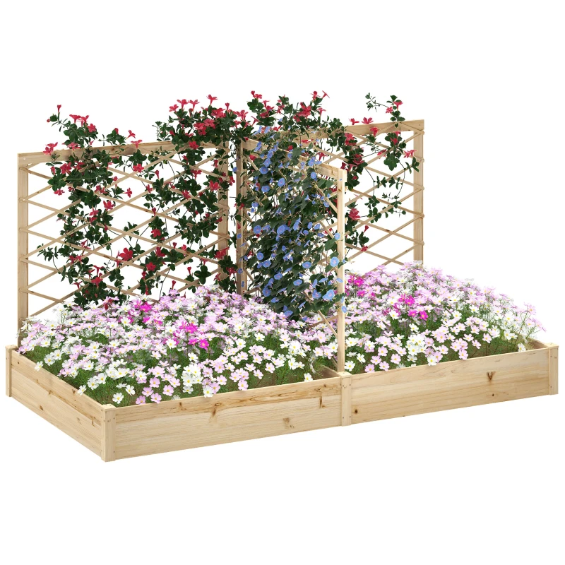 Outsunny Jardiniere cu 3 trelișe modulabile, bazin de flori din lemn pentru balcon terasă patio, 222x114x109 cm efect lemn natural
