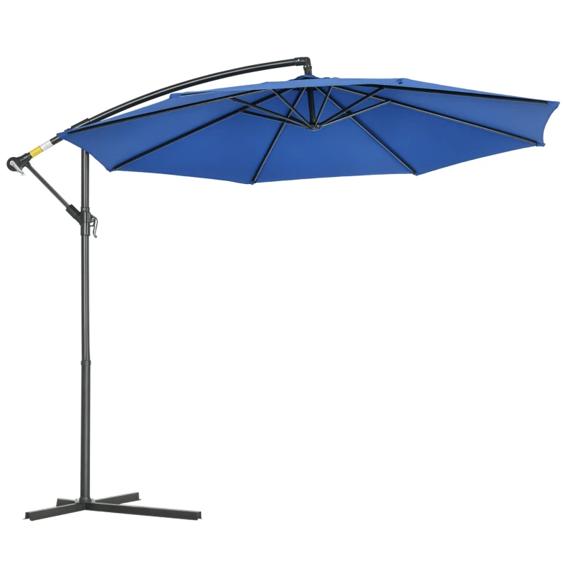 Outsunny Parasol deplasat octogonal, inclinabil, pliabil, Ø 3 m, parasol de grădină cu suport, albastru.