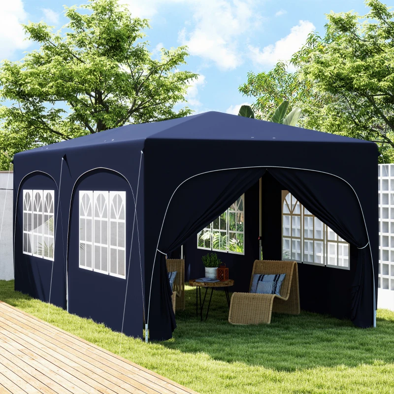 Outsunny Pavilion pop-up 3 x 6 m cu pereți laterali, cort de grădină reglabil în înălțime UPF50+ cu husă de transport și saci de nisip