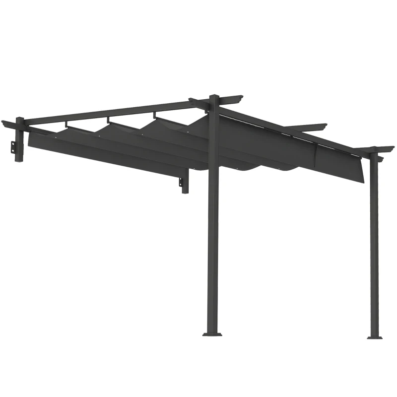 Outsunny Pavilion 3x3m cu acoperiș ajustabil și rezistent la vânt, pergolă montabilă pe perete, gri închis
