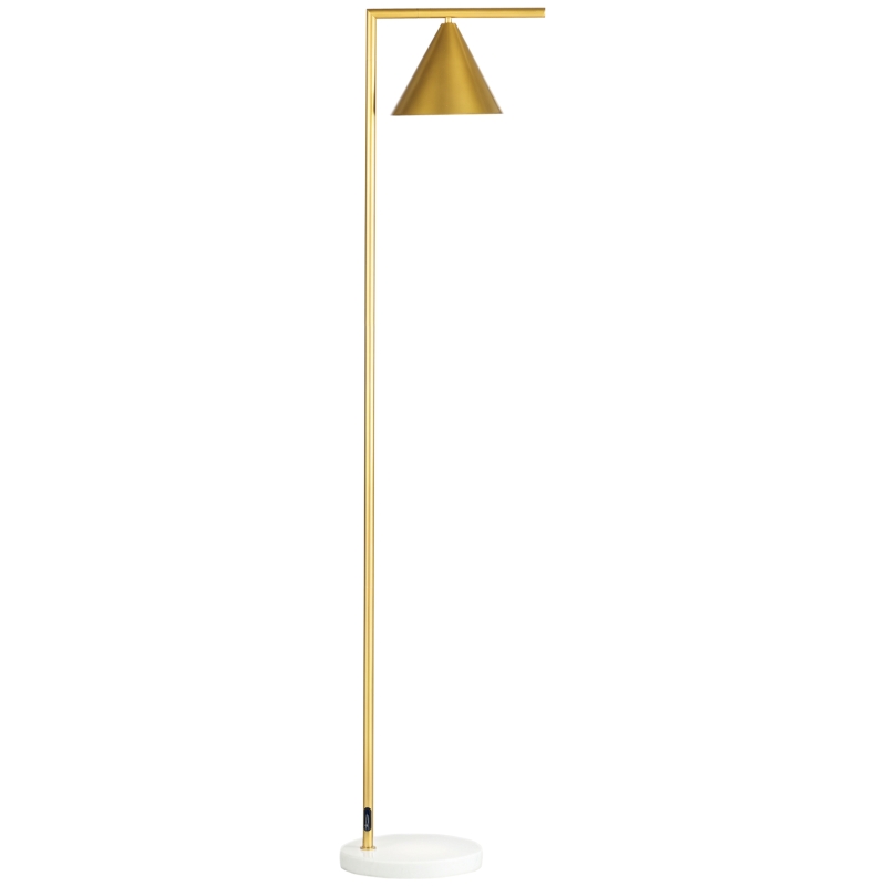 HOMCOM Lampadar pe picior de salon din oţel cu abajur conic orientabil bază marmură 40W 35 x 26 x 153 cm auriu