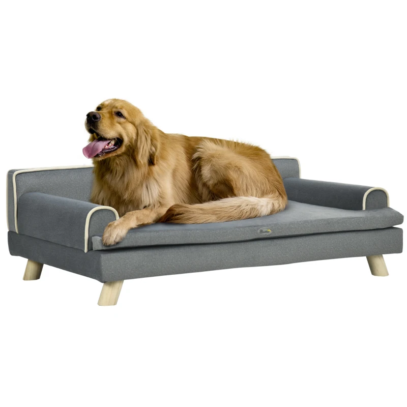 PawHut Pat canapea pentru câine pisică design scandinav cu pernă moale detașabilă și picioare din lemn masiv 100 x 62 x 32 cm gri