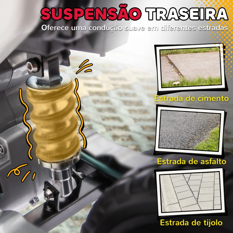 AIYAPLAY Mota Elétrica para Crianças com Bateria 12V Música Velocidade 2,4-5 km/h e Rodas Auxiliares 107x56x70 cm Vermelho