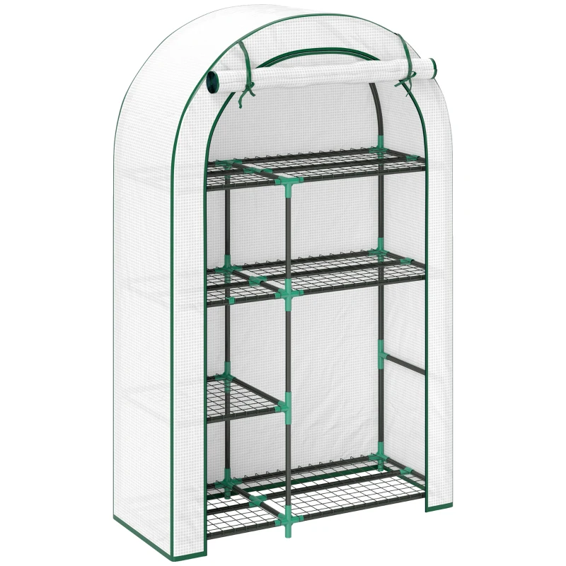 Outsunny Mini solar, solar cu patru niveluri cu acoperire din plastic, portabil, ușă rulabilă, 100 x 45 x 160 cm, alb